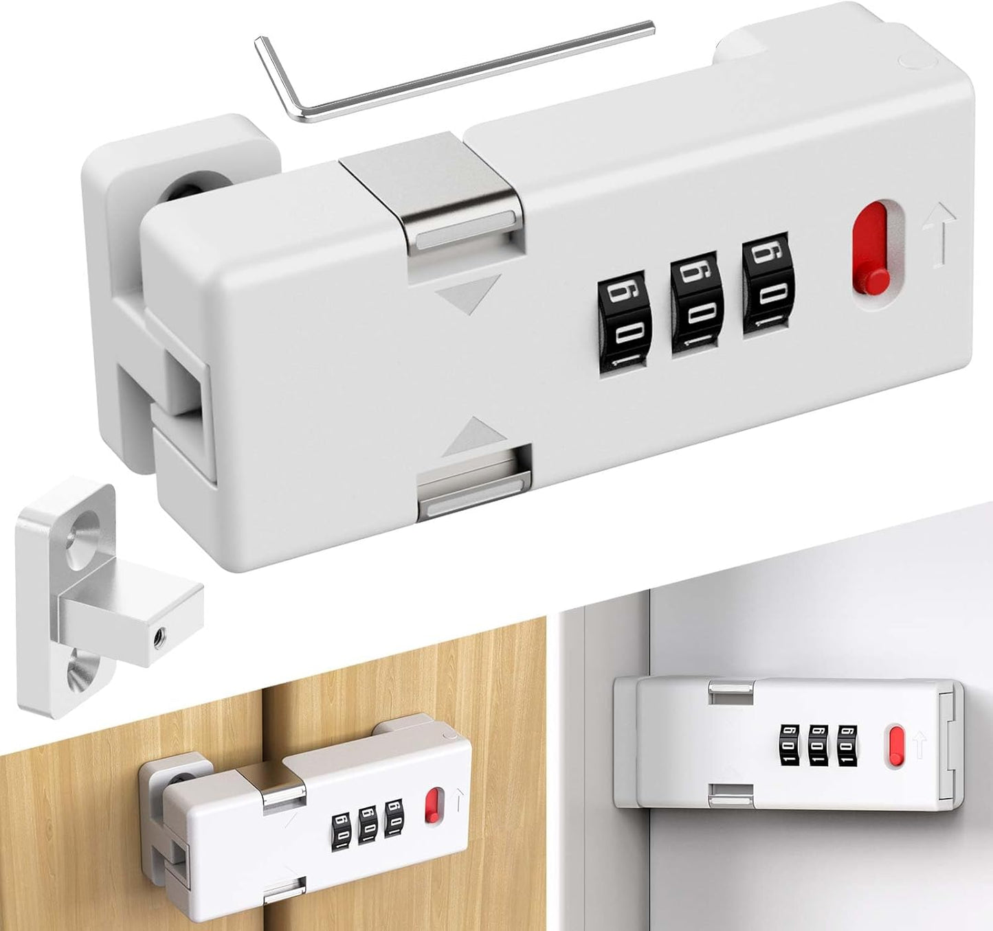 Keyless Cabinet Lock,Cabinet Password Locks with Luminous,3-Digit Combination Door Lock for Drawers, Barn Door, Bathroom, Outdoor, Closet, Fence,Protect Privacy(1PCS,White)