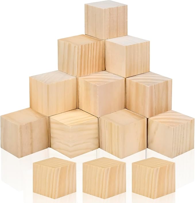 32 Pack Unfinished Wooden Cubes 1.5 Inch Natural Wood Blocks - Smooth Edges DIY Craft Kit for Geometric Art, Puzzle Building & Baby Shower Decorations