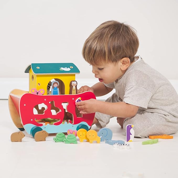 Tender Leaf Toys - Wooden Noah’s Ark Animal Shape Sorter Toy - Encourages Imaginative Play, Improves Recognition and Problem Solving Skills - 18M +