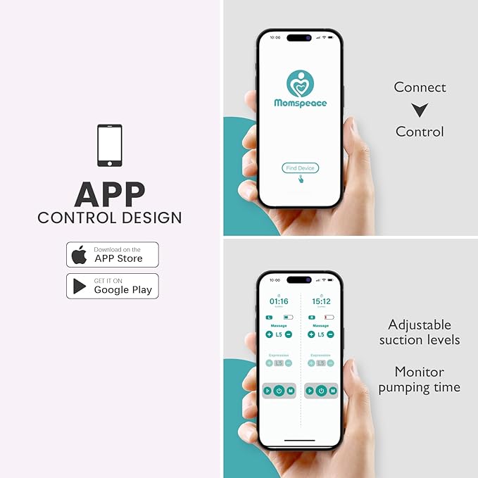 Hands Free Breast Pump, Momspeace Breast Pumps with App & Timer, Wearable Breast Milk Pump Hand Free, Wireless Portable Electric Breast Pump with 2 Modes & 12 Levels - 24mm, 2 Pack