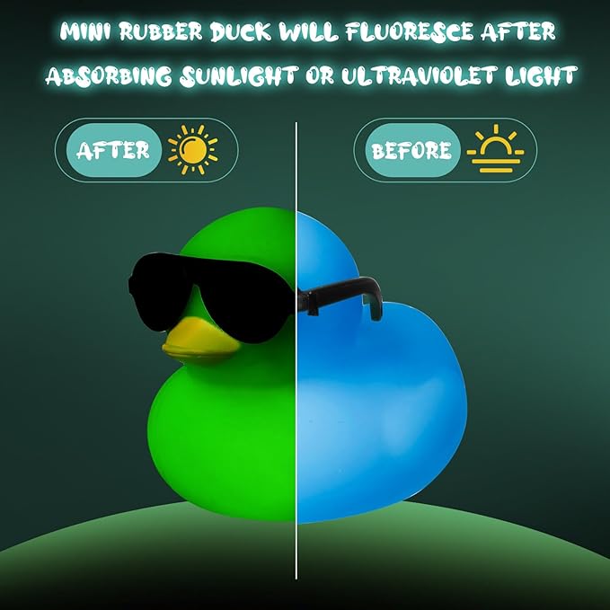 Meooeck 60 Pcs Glow in The Dark Mini Rubber Ducks with Sunglasses 2.2 Inch Squeaky Floating Bath Toys for Shower Kids Party,Blue