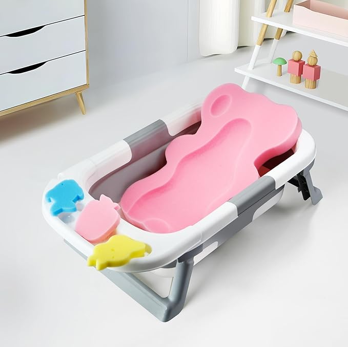 PandaEar Baby Bath Sponge Infant Soft Bath Sponge Mat, Baby Bath Mat Newborn Odor Free Bath Cushion, Blue (Pink)