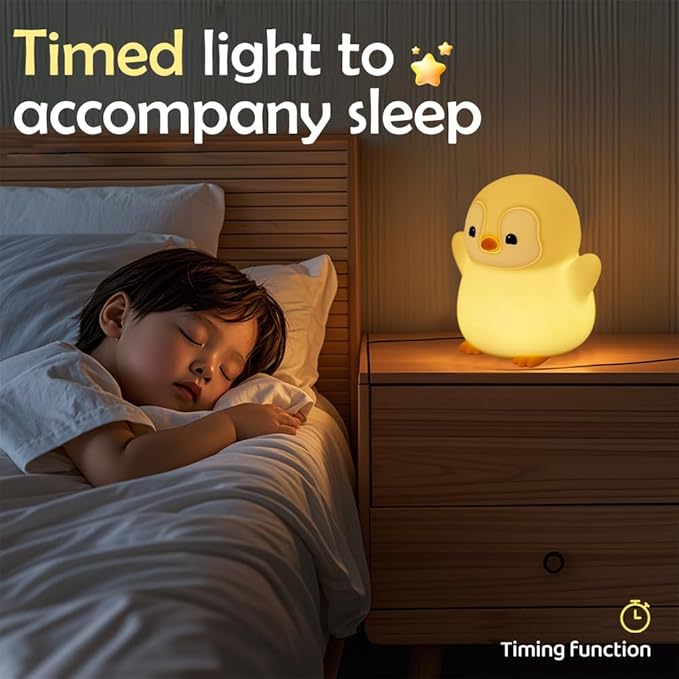 Novelty Soft Penguin Silicone Night Light for Kids Room, Rechargeable Nursery Sleeping Nightlights, 2 Level Lighting Mode Table Lamp for Breastfeeding Toddler Decoration Kids Gifts