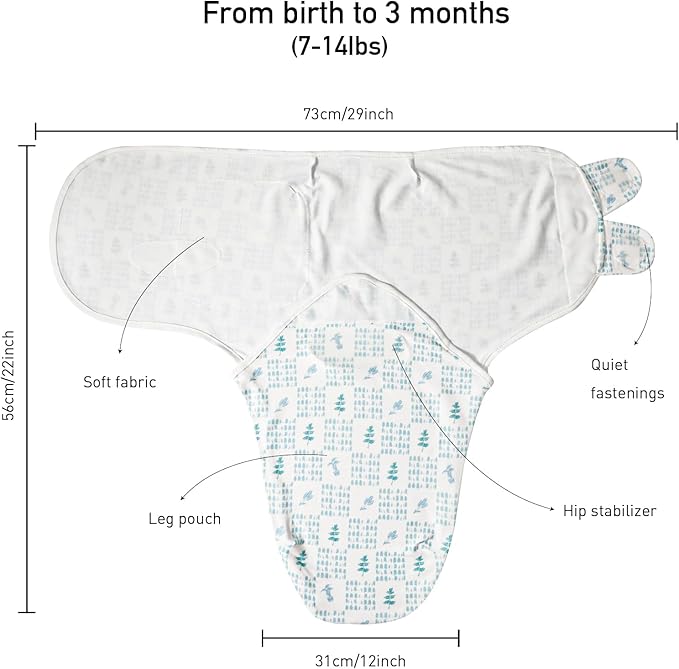 Baby Swaddle Sacks, 3-Pack Newborn Organic Cotton Swaddle Wrap, Adjustable Swaddling Blankets, Nursery Swaddling Essentials for Newborn 0-3 Months, Infant Shower Items Gift (Dinosaur & Forest)