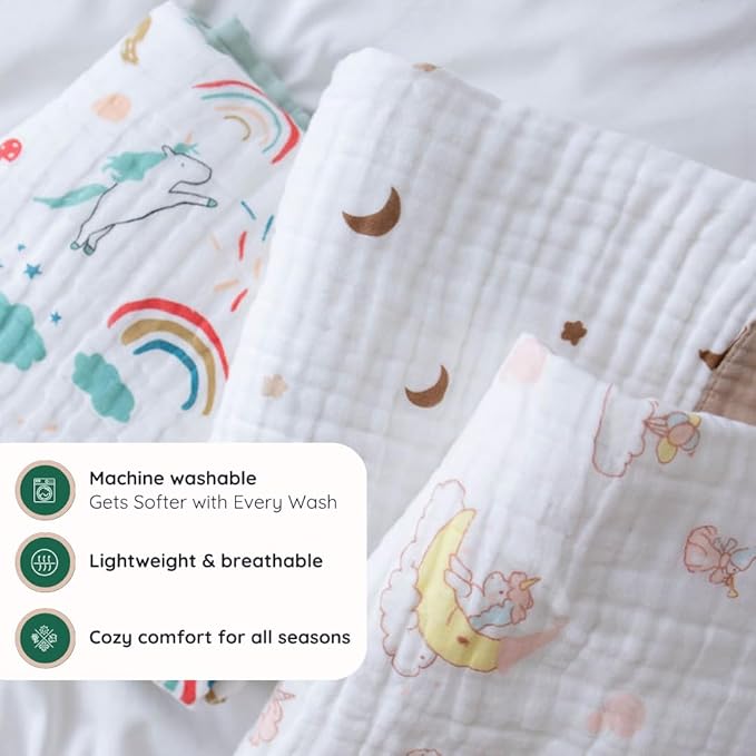 100% Cotton Muslin Baby Blanket | Soft & Breathable 6-Layer Swaddle & Receiving Blanket | Lightweight Quilt for Newborns, Infants & Toddlers | Gender-Neutral (Dinosaur Dreams)
