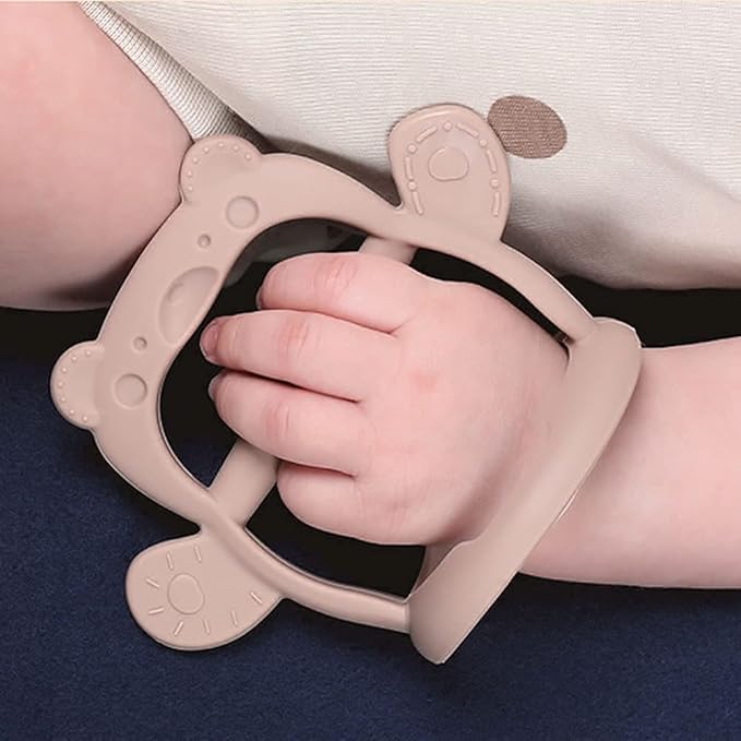 Baby Wrist Silicone Teether Soothing Pacifier for Infants 3+ Months Babies Pack of 1 Made in Korea Anti-Dropping (Bear-Cozy Beige)
