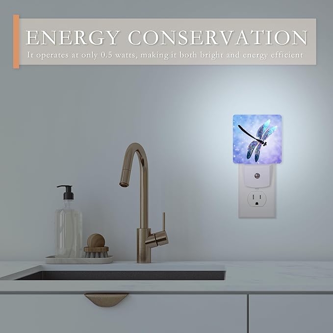 Dragonfly Night Light for Kids,Fantasy Dragonfly LED Night Light Plug into Wall with Dusk to Dawn Sensor for Girls Boys Room Decor,Hallway,Kitchen,Bathroom,Nursery,Stairs