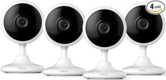 2K Home Security Camera, Indoor Camera for Dog/Pet/Elder/Baby Monitor, Smart Phone App Siren, 2-Way Audio, Advanced Motion Detection Night Vision, 4pcs，SD/Cloud Storage, Alexa Compatible