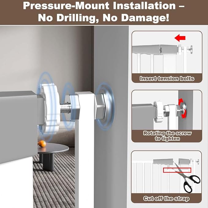 Fairy Baby 51.18" Extra Tall Cat Pet Gate, 48.5"-56.2" Extra Wide Long Dog Gate for The House, Doorways, Hallways, Metal Large Pet Barrier Fence Indoor Kids Toddlers Gate Auto Close No Climb, White