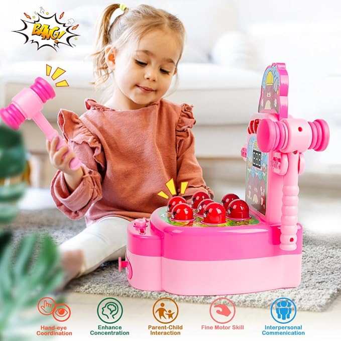 VATOS Hammer Game, Mini Electronic Arcade Game with 2 Hammers, Pounding Toys Toddler Toys for 3 4 5 6 7 8 Years Old Boys Girls, Developmental Toy Interactive Toy