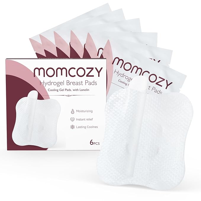 Momcozy Hydrogel Nipple Pads with Soothing Lanolin, Soothies Gel Nursing Pads Provide Instant Cooling Relief, Breastfeeding Essentials, 6 PCS