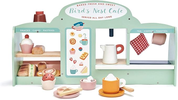 Tender Leaf Toys - Bird's Nest Café - 40 Pcs One-Stop Pretend Play Coffee Shop for Kids, Bakery and Cafe Set with Accessories - Promote Imaginative and Social Skills Development - Age 3+