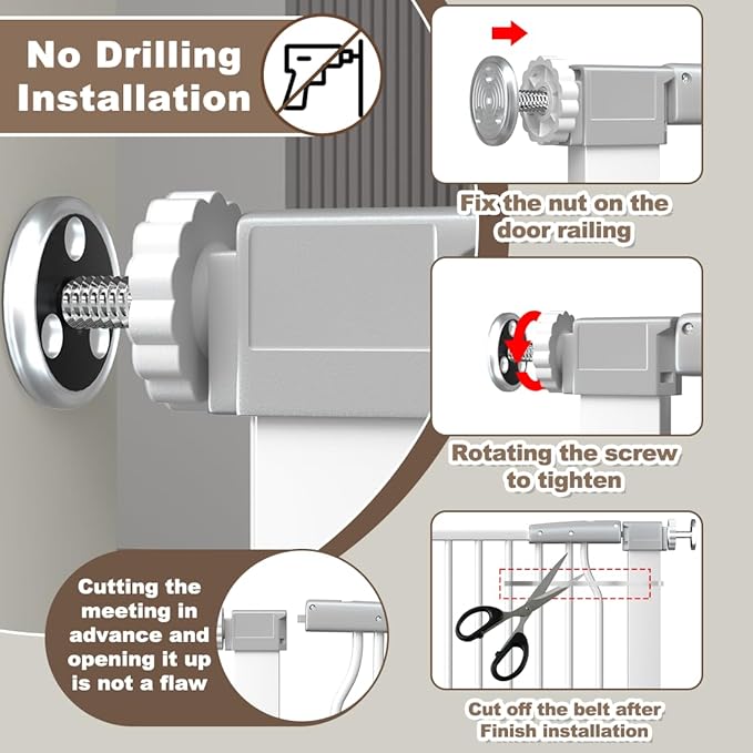 41-Inch Extra Tall Baby Gate for Doorway, 60.3-65.7 Inch Metal Pet Safe Gate with Expansion Kit, No Drilling Cat Fence Indoor, White