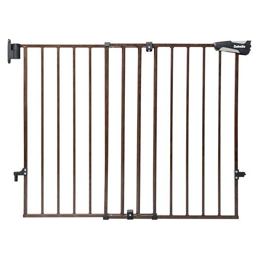 Babelio Baby Gate for Stairs & Doorways, 26-43" W 28" H No Bottom Bar| Easy Installation| One-Handed Operation| Auto-Close| Hardware Mount (Drill Needed) Safety Dog/Pet Gate (Black Wood Pattern)