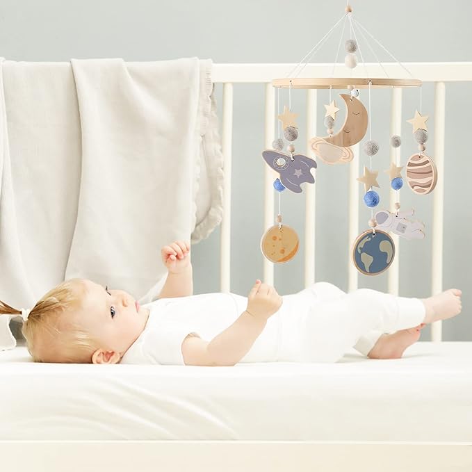 Baby Mobile for Crib, Astronaut Crib Nursery Mobile for Boys Girls, Boho Nursery Decor Soothe Toy Baby Shower Set for Infant Bedroom Hanging Decoration Toy