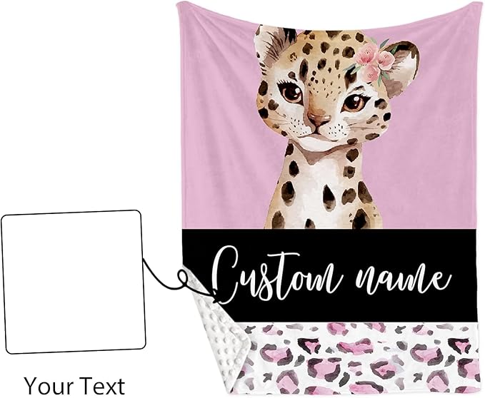 Custom Name Crib Bedding Set - Pink Leopard Theme, Personalized Nursery Bedding 3-Piece Set– Soft Blanket, Fitted Sheet, Changing Pad Cover – for Newborns Girls Nursery Gifts