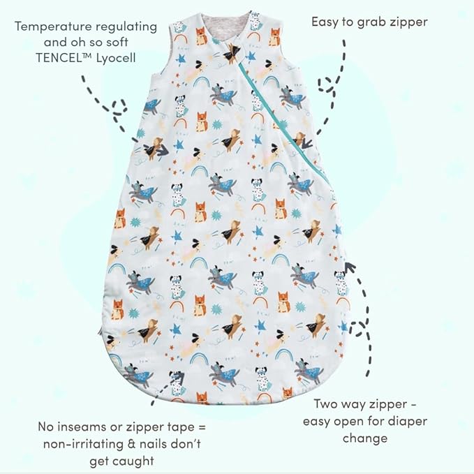 Loulou Lollipop Tencel Lyocell Wearable Baby Blanket Sleeping Bag, Unisex Infant Toddler, 1.0 TOG, 2-Way Zipper Sleepsack
