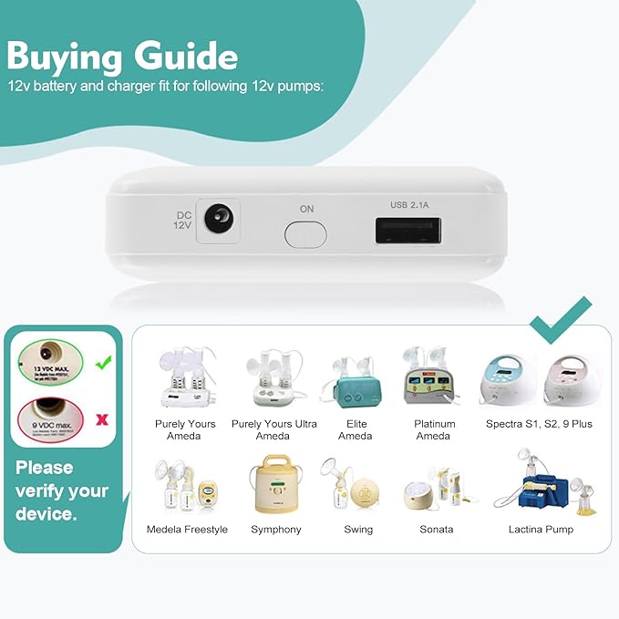 12v Portable Breast Pump Battery and Charger for S1 S2 Medela Pump-in-Style and Lactina Hygeia EnJoye (Easy for Outdoor and Travelling)