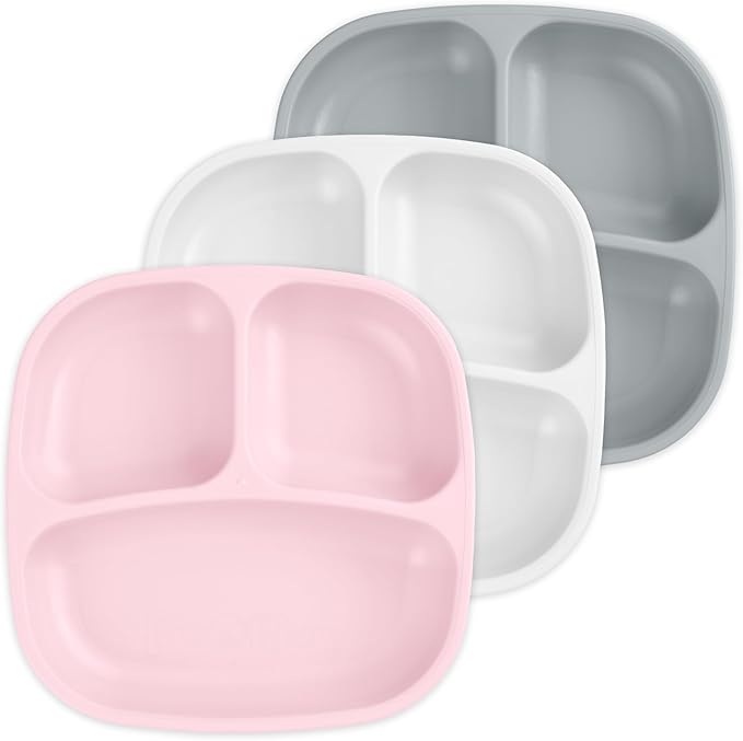 Re-Play Divided Toddler Plates with Deep Sides and Three Compartments for Easy Self Feeding | BPA Free | Dishwasher Safe | Modern Pink
