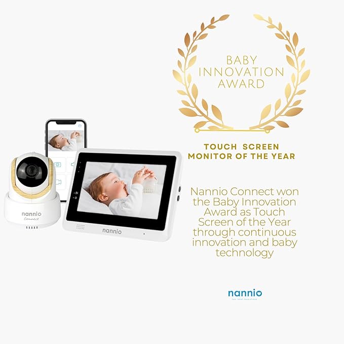 nannio-Connect 5'' Touchscreen Smart Baby Monitor, HD WiFi Camera, Clear Night Vision, Temp. Sensor, Fully Remote Pan Tilt Zoom, 2-Way Audio, Free Smart Phone App, Works with iOS, Android, Ideal Gift