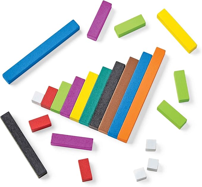 hand2mind Wood Cuisenaire Rods Individual Set, Fraction Bars, Montessori Number Rods, Counting Blocks, Math Manipulatives, Math Teacher Supplies, Kindergarten Homeschool Supplies (Set of 74)