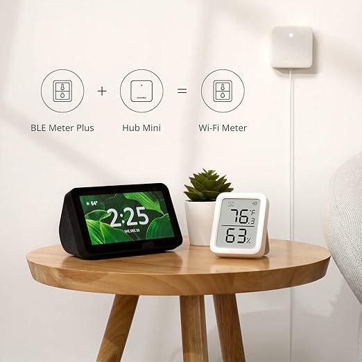 SwitchBot Thermometer Hygrometer, Bluetooth Indoor Humidity Meter for Home, Temperature Sensor with App Control, Large LCD Display, Notification Alerts (Meter Plus *2+Hub mini)