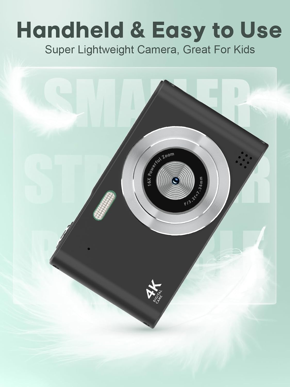 Digital Kids Camera 1080P Vlog Camera with 64GB, Lanyard, 16X Zoom Anti Shake, Card Reader 44MP Compact Portable Point Shoot Digicam for Kid Teen Girl Boy Christmas Halloween Thanksgiving(Black)