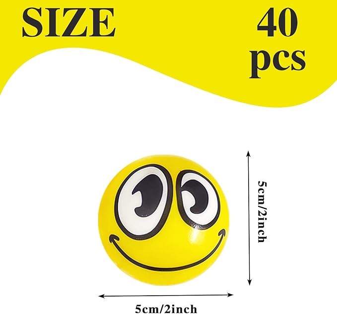 40Pcs Face Stress Balls,Mini 2" Funny Face Squeeze Balls,Stress Relief Foam Balls for Classroom,Coworkers,Gifts,Kids,Party Favors,Present Fillers