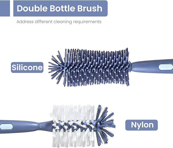 5-in-1 Baby Bottle Brush Set, Bottle Brush for Baby, Baby Bottle Scrubber, Including Silicone & Nylon Bottle Brush, Bottle Cap Brush, Straw Brush, Nipple Brush, BPA-Free (Blue)
