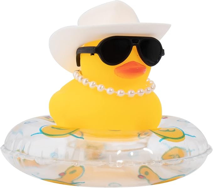 wonuu Car Rubber Duck, Yellow Duck Decoration Dashboard with Sun Hat Swim Ring Necklace Sunglasses for Car Dashboard Decorations