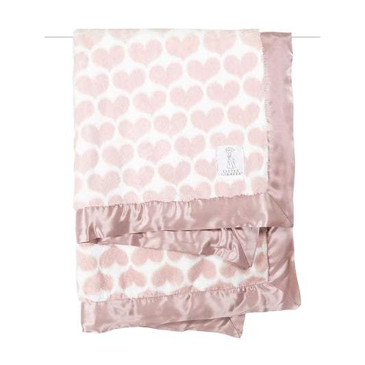 Little Giraffe Luxe Baby Blanket – 29x35” Satin Trim, Heart Army Dusty Pink | Ultra-Soft, Hypoallergenic Stroller & Nursery Blanket | Perfect for Newborns & Toddlers