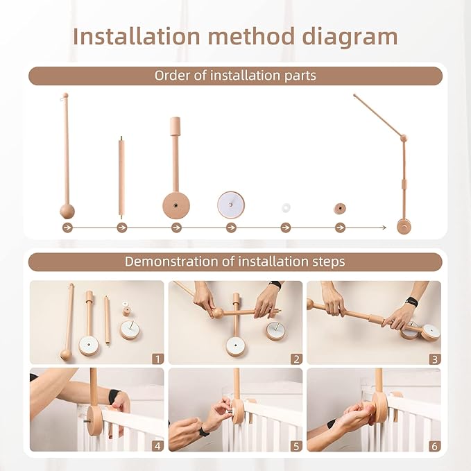 let's make Baby Crib Mobile Arm - Wooden Baby Mobile Crib Holder 31 inch for Mobile Hanging Baby Crib Attachment for Nursery Decor