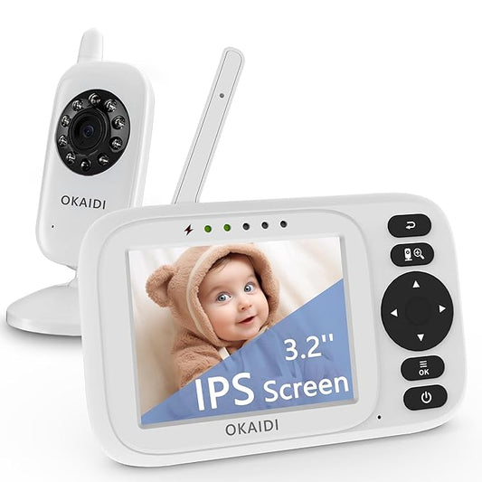 OKAIDI Baby Monitor with Camera and Audio, 3.2" IPS Screen Video Baby Monitor No WiFi, Infrared Night Vision, VOX Mode, Sound Activated Screen, 1000ft Transmission Range