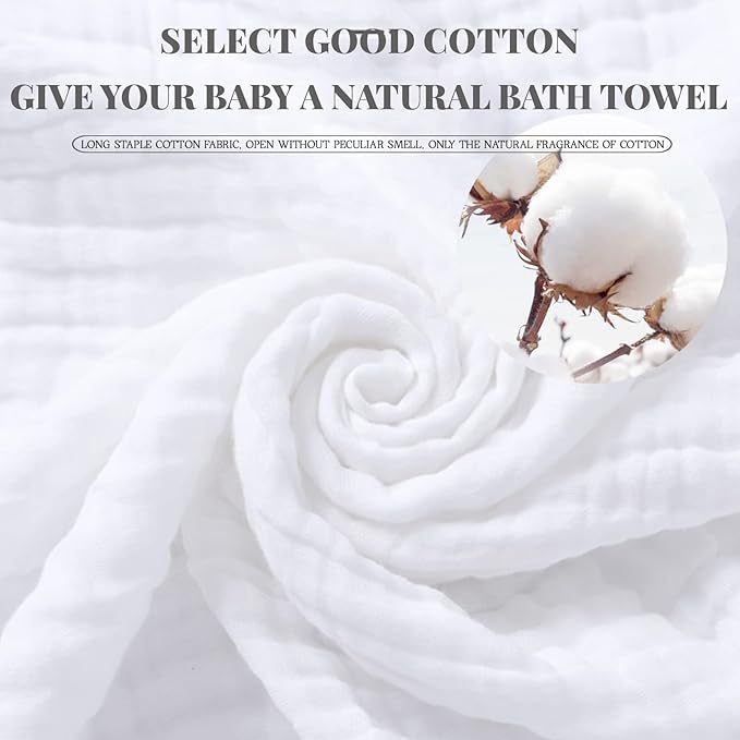 Baby Muslin Towel Blankets- 3 Pack Newborn White Gauze Towel Odor Free Soft Baby Bath Towel 6 Layers for Boys and Girls 41.5"x 41.5"