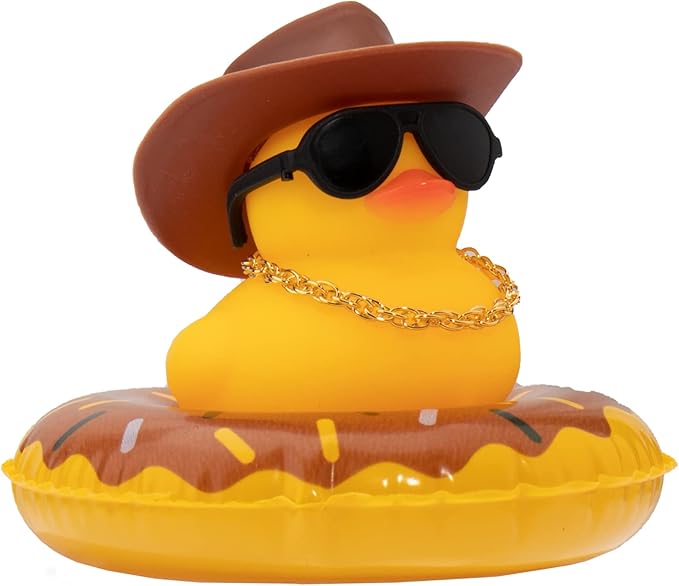 wonuu Car Rubber Duck, Yellow Duck Decoration Dashboard with Sun Hat Swim Ring Necklace Sunglasses for Car Dashboard Decorations