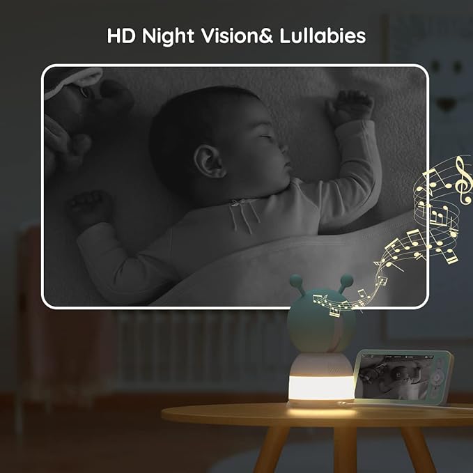 BOIFUN 2K Split-Screen 5 Inch Wi-Fi Baby Monitor With 2 Cameras, Colorful Night Light, AI Motion & Sound & Humidity & Temp Detection, Auto Tracking Via Smartphone App And Monitor Control, Night Vision