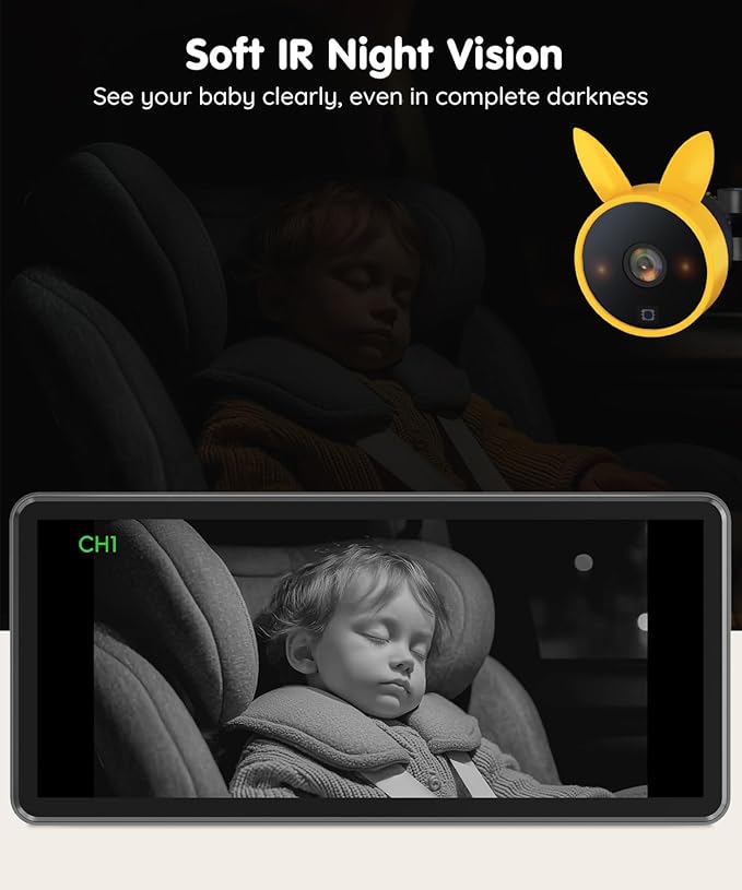Babyvue BV3 PRO Baby Car Camera for 2 Kids - 7.2" Large HD Display Dual Channel Baby Monitor, 1080P IR Night Vision Car Seat Camera, Easy Install Rear-Facing View – Ideal for Kids and Pet Safety