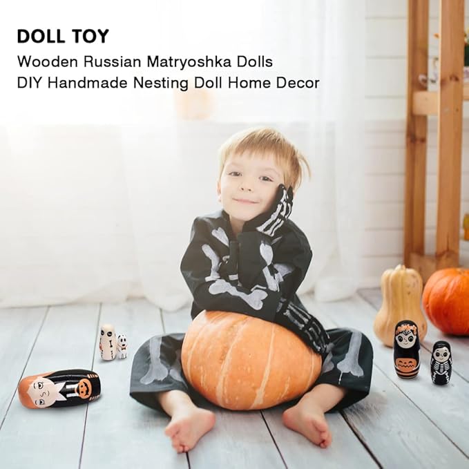 Nesting Dolls Wooden Russian Skull Matryoshka Dolls Gift for Halloween Toddler Kids Boys Girls Toys for Children Christmas Birthday