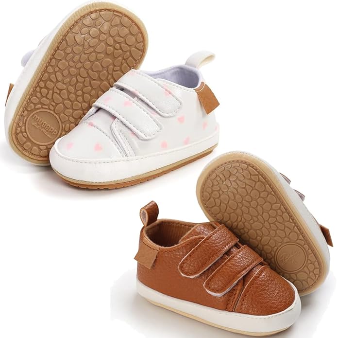 2Pairs Baby Shoes,Boys Girls Non-Slip Rubber Sole Sneakers,Unisex Infant Soft Lightweight First Walking Crib Shoes