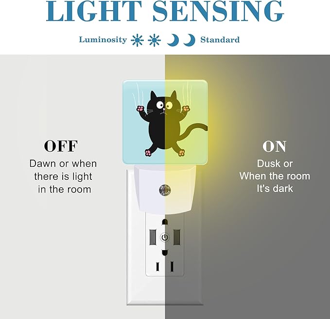 Cartoon Black Cat Claw Scratch Glass Night Light for Kids, LED Night Light Plug into Wall with Dusk to Dawn Sensor for Girls Boys Women Room Decor,Hallway,Kitchen,Bathroom,Nursery,Stairs