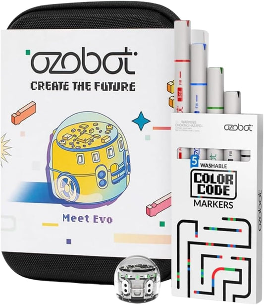 Evo Entry Kit: Interactive Coding Robot, Kids Ages 5+, Includes Color Code Markers, Charging Cable, Zip Case, Access to 700+ STEM Lessons - Educators & Parents, No Coding Experience Required