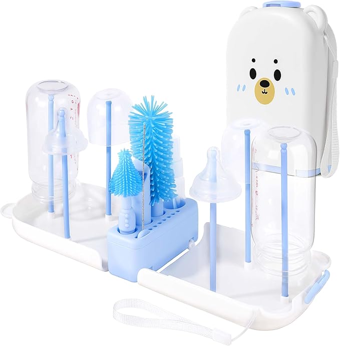 Travel Baby Bottle Cleaning Kit, Including Pacifier Cleaner and Straw Brush, Detachable Head for Easy Cleaning, Baby Travel Essential