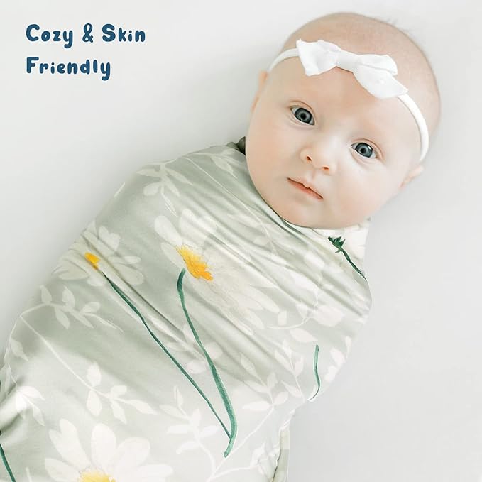 GRSSDER Baby Blankets 2 Pack Super Soft Jersey Knit Swaddle Blankets for Baby Girls and Boys, Double Layer Receiving Blankets 34 x 44 Extra Large for Swaddling, Leaves & Daisy