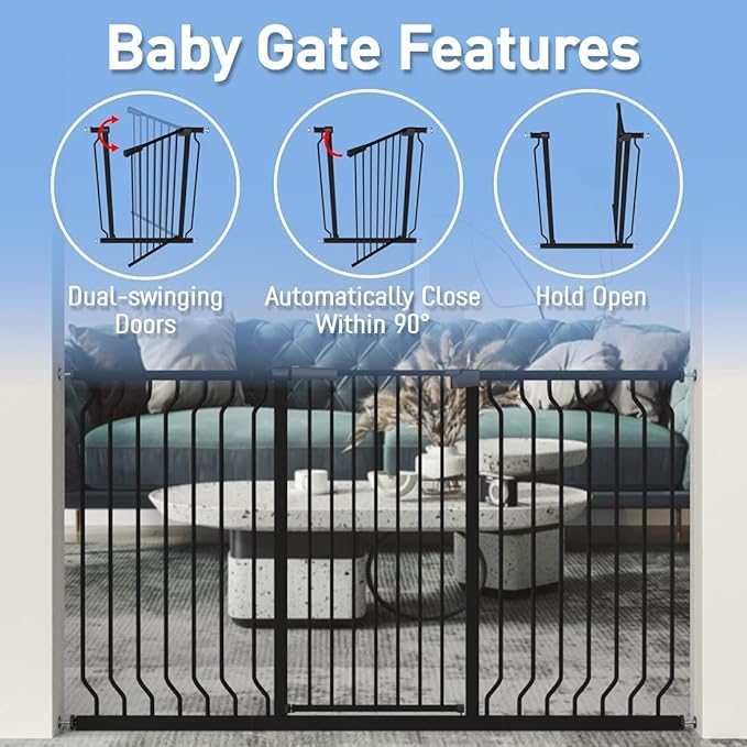 WAOWAO Extra Tall 40.55" Baby Gate 29.92-46.85" Wide Pressure Mounted Walk Through Swing Auto Close Safety Black Metal Toddler Child Dog Pet for Indoor Stairs,Doorways,Kitchen