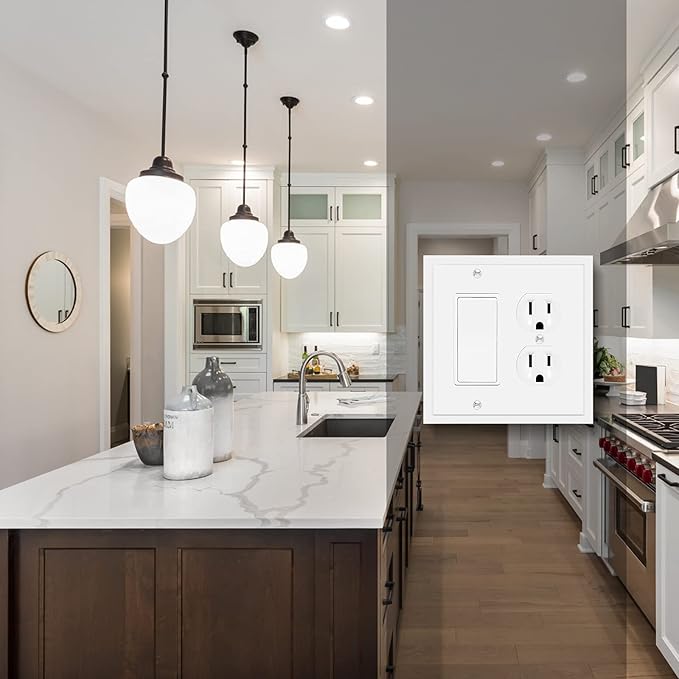 Modern Edge Decorative Wall Plate Switch Plate Outlet Cover, Durable Solid Zinc Alloy (Decorator/Duplex, White)