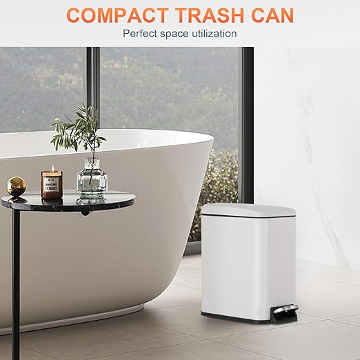 PayLessHere 1.3 Gallon Trash Can Kitchen Trash Can Stainless Steel Trash Can Garbage Can with Removable Plastic Inner Bucket Lid Foot Pedal for Home Kitchen Bedroom Bathroom Kitchen Waste Bin