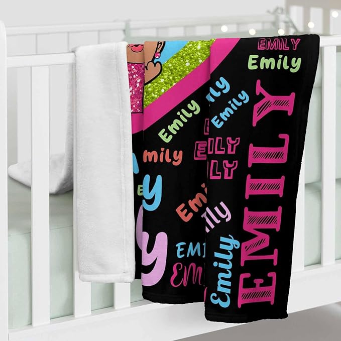Personalized Baby Blanket with Name, Cute Girls Blanket for Toddlers Kids, Fleece Bed Throw Blanket Swaddle for Newborn, Customized Baby Gifts for Birthday Baby Shower Nursery Blankets for Daughter