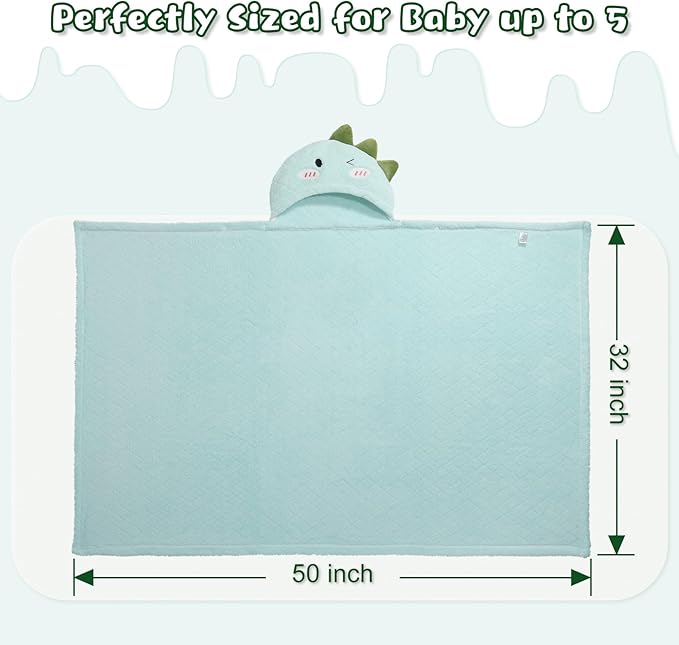 Baby Bath Towels Hooded, Dinosaur Thick Toddler Hooded Towel for Boy Age 0-5， 50" x 32" Large Size Soft Absorbent Coral Fleece Shower Gift for Kids,Beach Comfort Quick-Drying Green Dinosaur