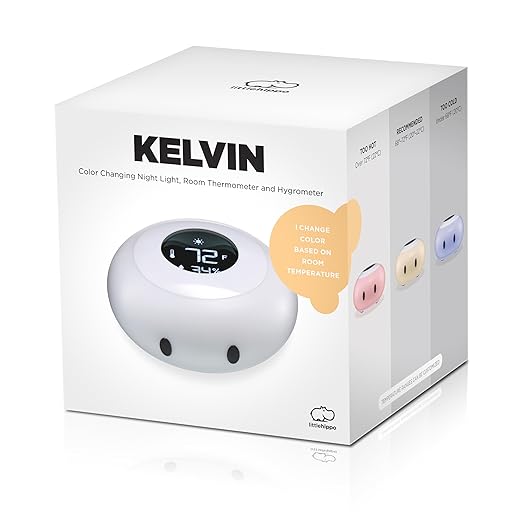 LittleHippo Kelvin Color Changing Night Light, Room Thermometer and Hygrometer (Humidity Monitor) for Nursery, Baby's Bedroom, Child's Room