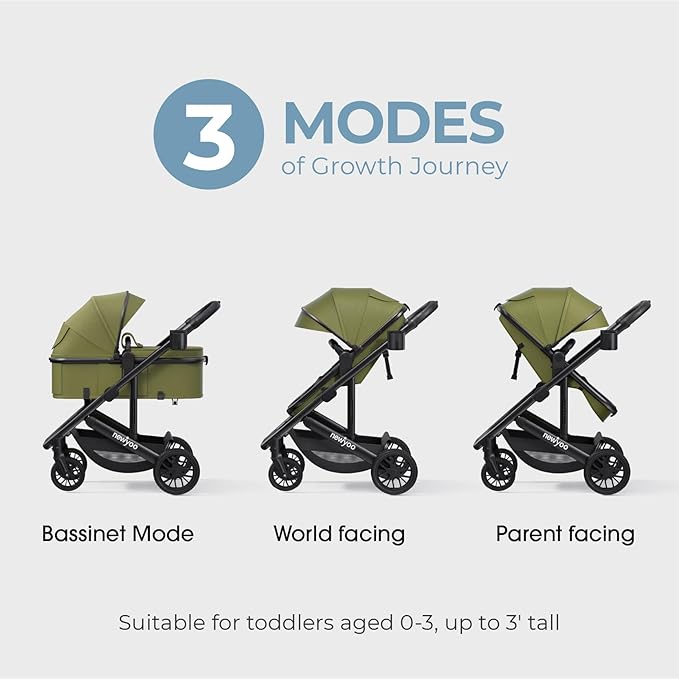newyoo Bassinet Stroller for Newborn, Nestro 516M, Baby/Infant Strollers w Convertible/Reversible Seat & Cup Holder, Coches para Bebes, 2-in-1 Rear-Facing Pram, One-Hand Quick Fold, Green